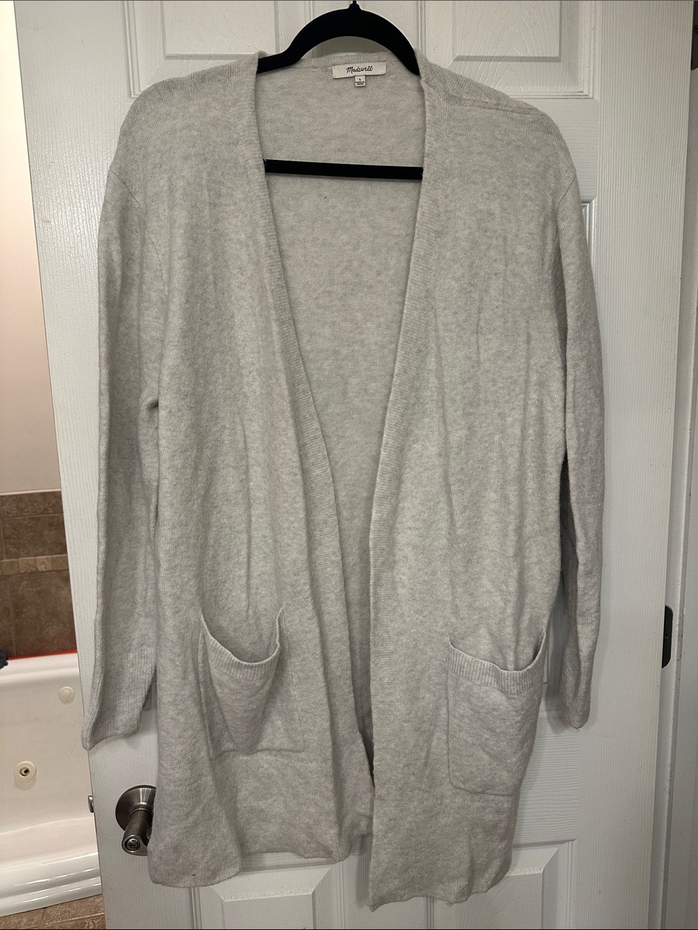 Madewell Heather Light Gray Long Open Cardigan with Pockets